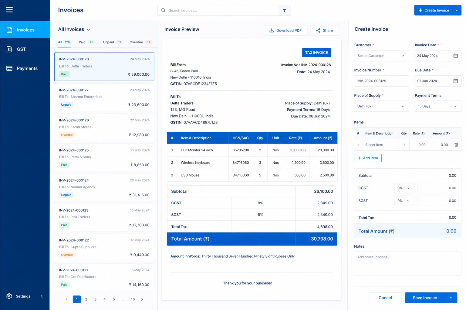 Billing and GST Invoices